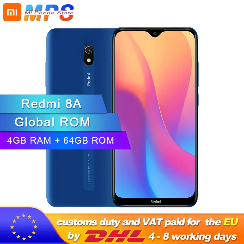 Xiaomi Redmi 8A с глобальной ПЗУ, 64 Гб ПЗУ, 4 Гб ОЗУ, 8 A, 5000 мАч, смартфон Snapdargon 439, четыре ядра, 12 МП, камера AI type-C