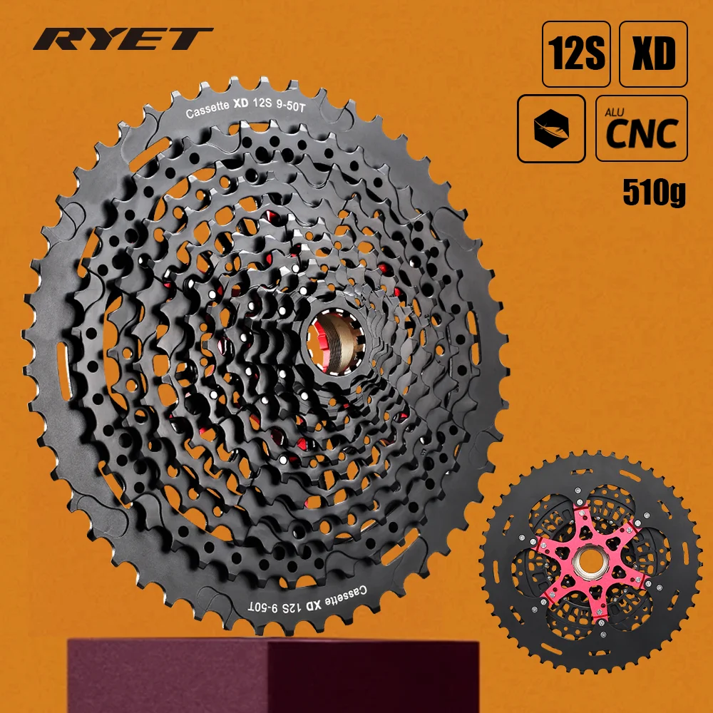 

RYET MTB Bicycle Cassettes 12 Speed 9-50T Bike XD Body 12s Black Flywheel 510g Cassette 12V Sprocket k7 Freewheel Cycling Parts