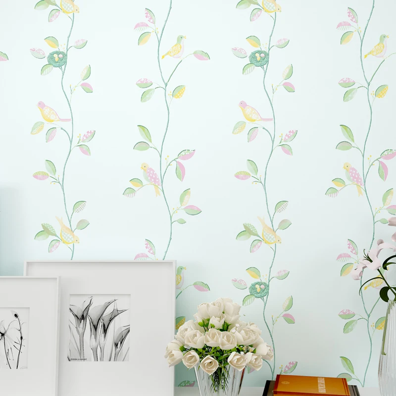 Rustic Romantic Flower 3d Modern Birds Decor Wallpapers Leaf For Walls,tv Background Wallpaper Roll Bedroom Wall Paper 3 Colors