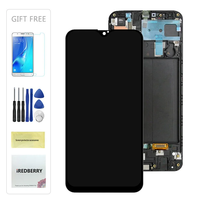 Супер AMOLED lcd s для samsung Galaxy A50 A505F/DS A505F A505FD ЖК-дисплей сенсорный экран дигитайзер в сборе для samsung A50 lcd - Цвет: Black With Frame