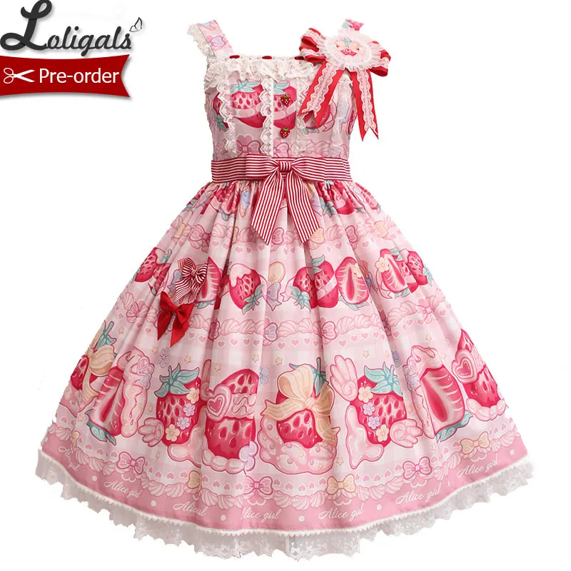 

Cream & Strawberry ~ Sweet Lolita Printed JSK Dress w. Badge by Alice Girl ~ Pre-order
