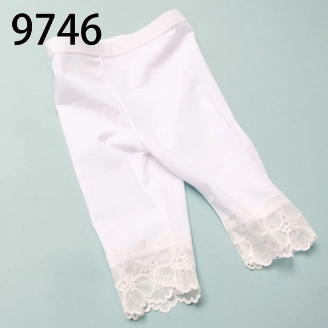 High Quality 2021 New Summer Girls Leggings Pants Lace Cotton Children Clothing Flower Girl Knee Pants 9746 White