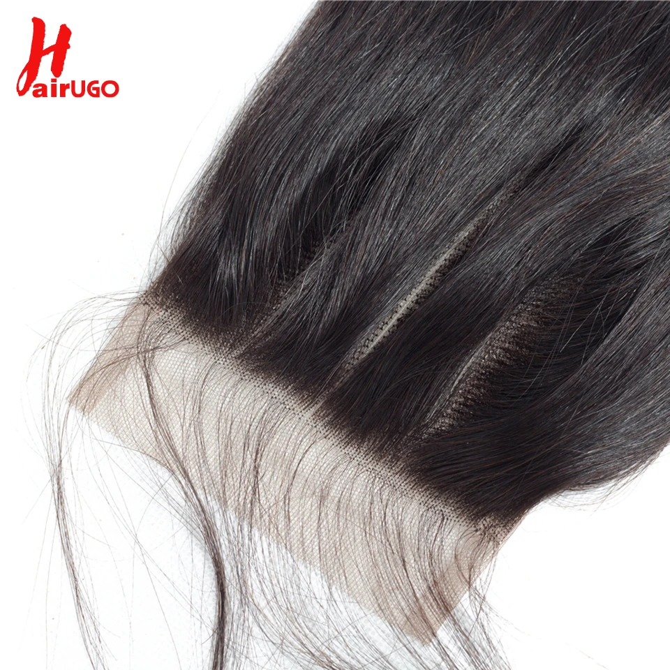 HairUGo Straight 4x4 Lace Closure Natural Hair Closure Brazilian Human Hair With Baby Remy Extensions Transparent
