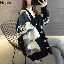 Neploe, женские свитера контрастных цветов, вязаные кардиганы,, Осень-зима, свободное вязаное пальто, Дамское вязаное пальто, верхняя одежда, 55388