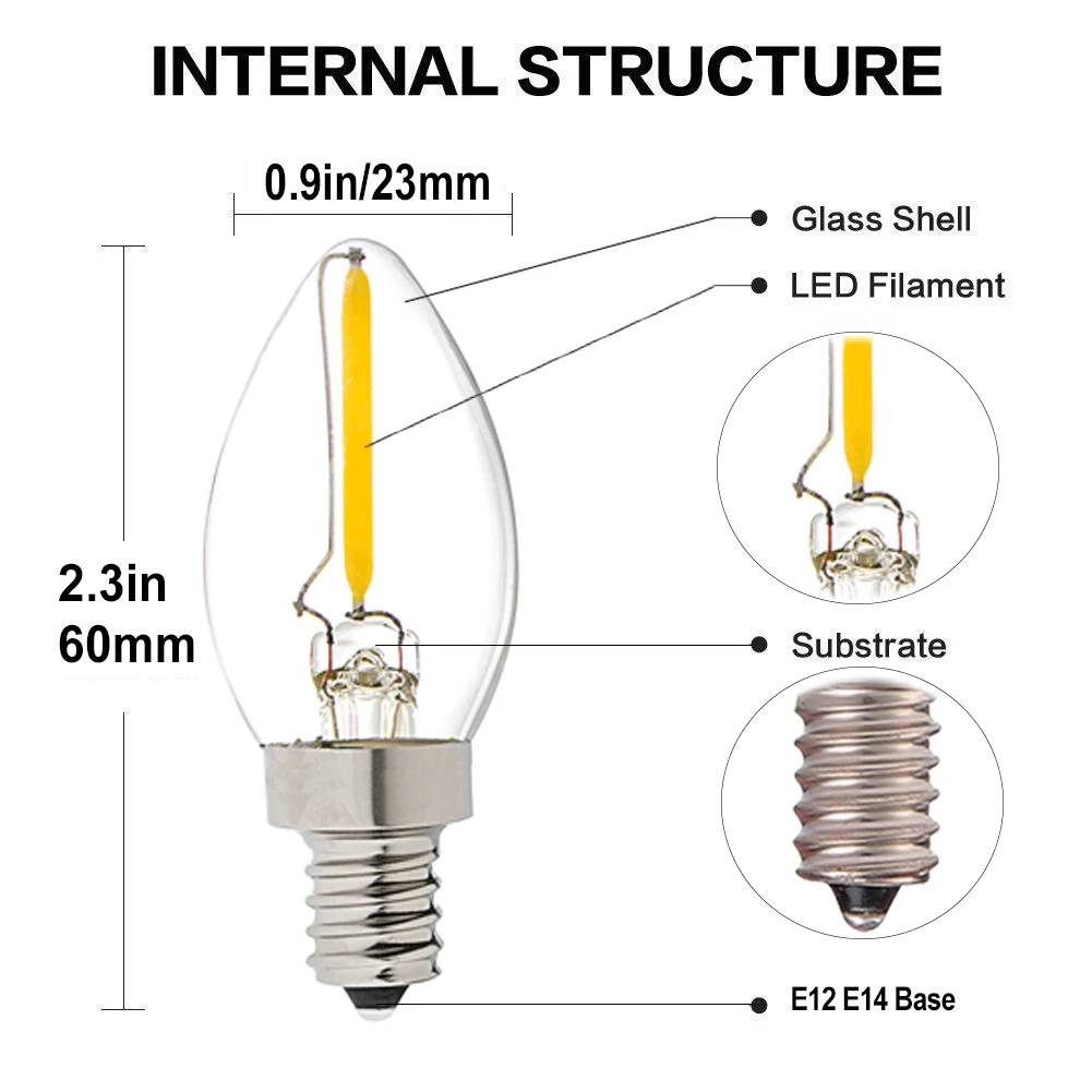 Energy-Efficient LED Fridge Light Bulb, E14 Small Screw, 0.5W-1W