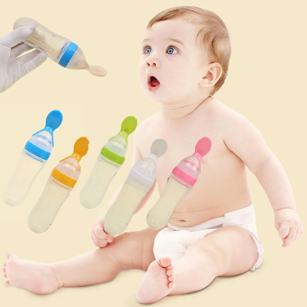 Безопасность для младенцев силиконовые кормления с ложкой кормушка рисовая бутылочка для каши