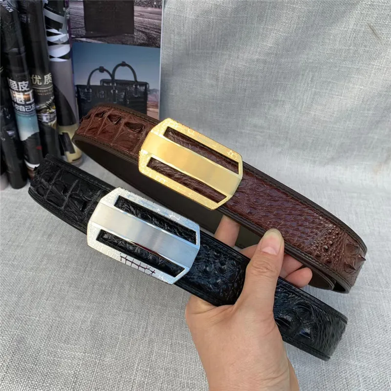 

Authentic Exotic True Crocodile Skin Needle Buckle Businessmen Black Brown Waist Strap Genuine Real Alligator Leather Male Belts