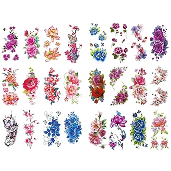 

24 Color Artificial Flowers Tattoo Stickers Flash Fake Waterproof Temporary Tattoos Disposable Body Art Tattoo