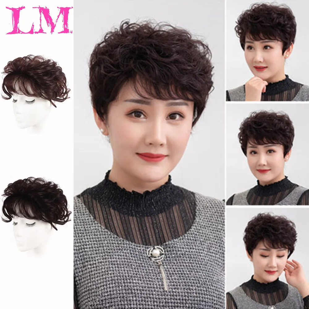 

LM 100% Human Hair Toupee Thin Skin Natural Hair Topper Party Hairpiece Top Women Curly Hair Replacement Wigs Clip Closure Black