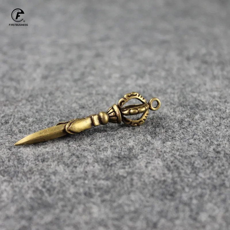 dragon head tea Knife needle brass Tibetan vajra pestle awl insert tea set Vintage Copper Key chain multiplier Desk Decoration