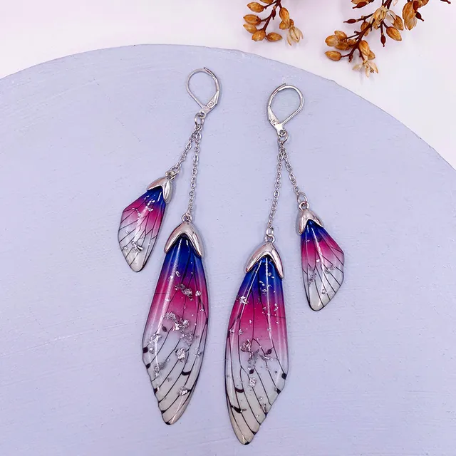 Fairy Resin Butterfly Earrings for Women Shining Crystal Flake Double Wing Long Drop Earrings Ladies Wedding Party Jewelry 2020 SF-Purple