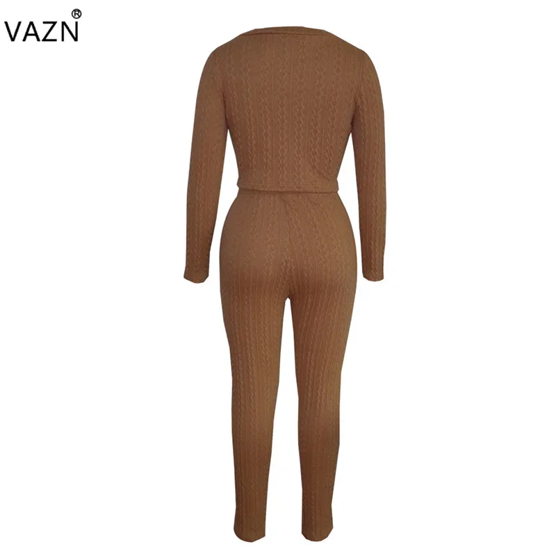 VAZN весенний женский комплект из 2 предметов, повседневный Однотонный женский Облегающий комбинезон с круглым вырезом и длинным рукавом, QM3583