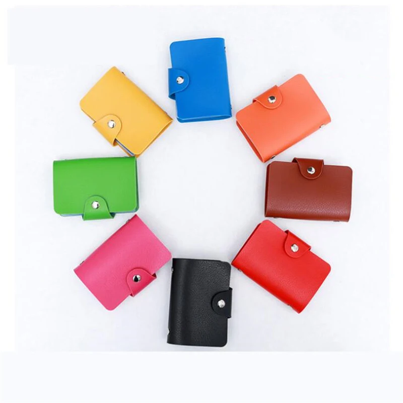 Bycobecy-tarjetero con broche de 24 Bits para hombre y mujer, billetera multifuncional informal, bolsa de dinero, cuero suave, titular de la identificación, 2021