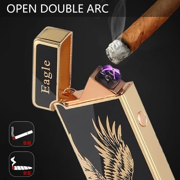 

New upgrade USB Rechargeable Lighter Flameless Electronic Windproof Dual Pulse Arc Cigarette Lighter Eagle black&gold