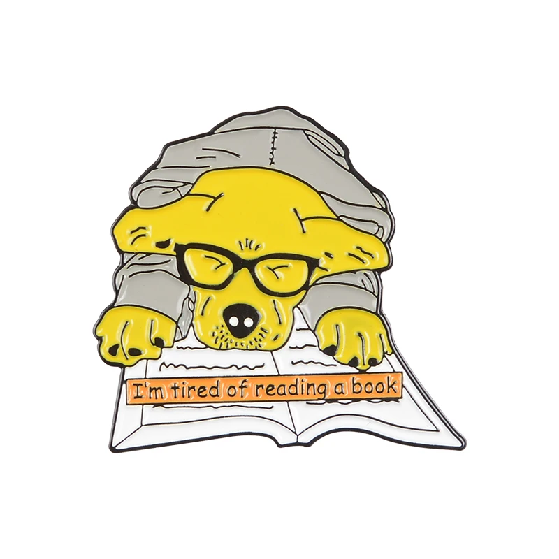 Животные и книги, эмалированные булавки, мультяшный Кот, ежик, собака, книги для чтения, броши для любителей книг, Книжный червь, значки нагрудные знаки - Окраска металла: 4