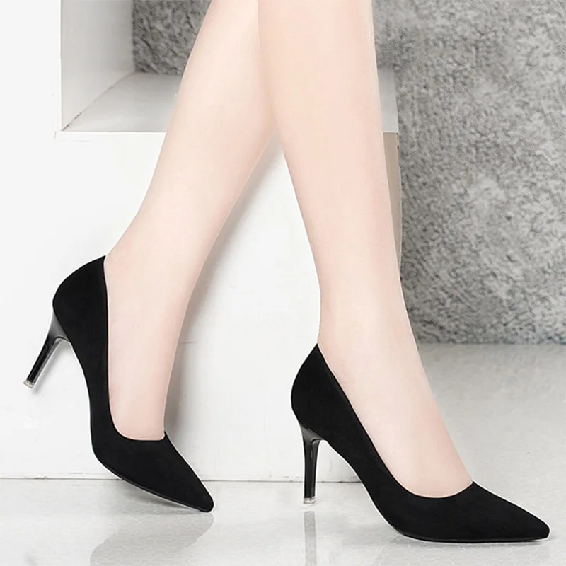 Zapatos náuticos de tacón alto para mujer, calzado de boda, de punta estrecha, Color caramelo, Color negro