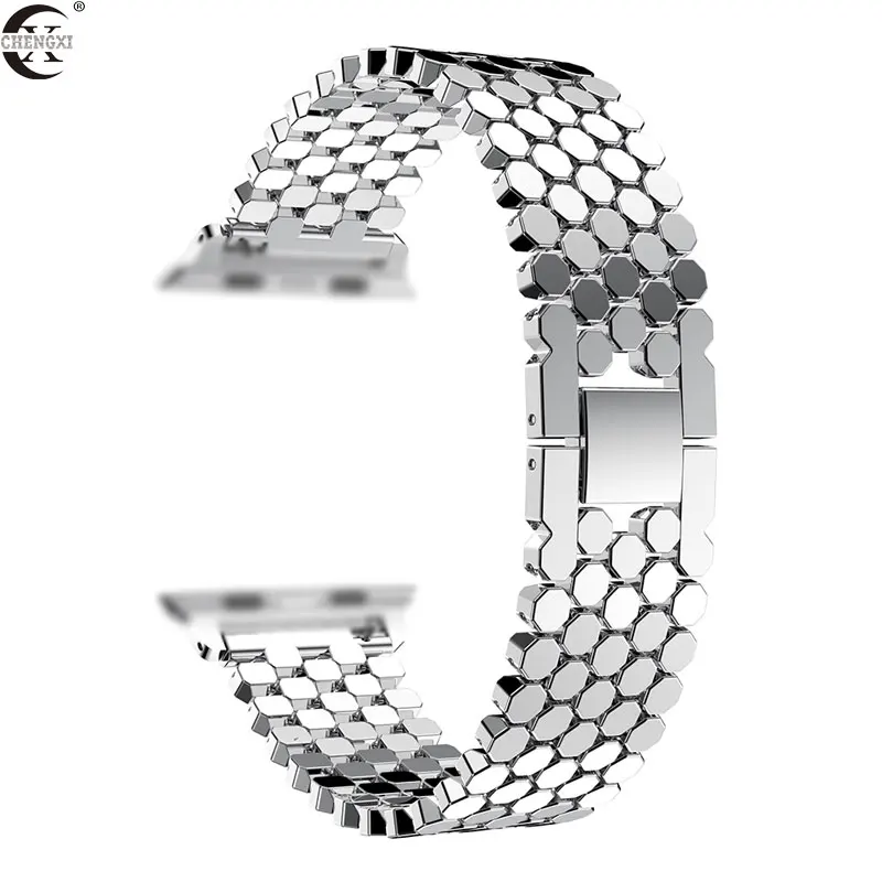 Silver CHENGXI для девочек; мини-юбка для наручных часов Apple watch, версии из нержавеющей стали Мода рыбья чешуя для наручных часов Apple Watch 1/2/3, 38/42, 40 мм/44 мм ремешок аксессуары - Цвет ремешка: Silver