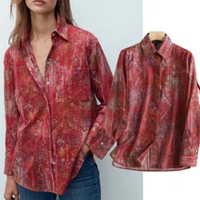 

Withered England Style Vintage Paisley Floral Printing Casual Blouse Women Autumn Cotton Blusas Mujer De Moda 2021 Shirt Tops
