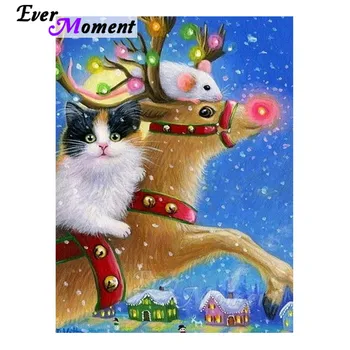 

Ever Moment Diamond Painting Christmas Reindeer Cat Handicrafts DIY Full Square Resin Drill Festival Decoration For Giving 4Y752