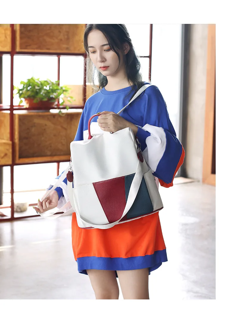 High Quality PU leather Panelled backpack White Black Anti Theft Women Backpack 2019 Fashion Brand Rucksack for Ladies Back Pack (14)