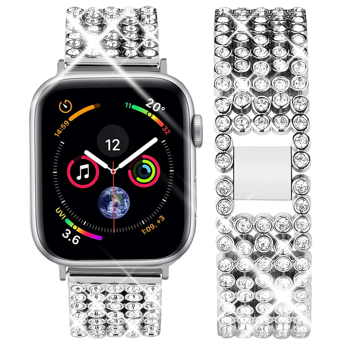 Алмазный ремешок для Apple Watch Series 6 SE 5 4 браслет из нержавеющей стали 3 Band 38 мм 42 44 40