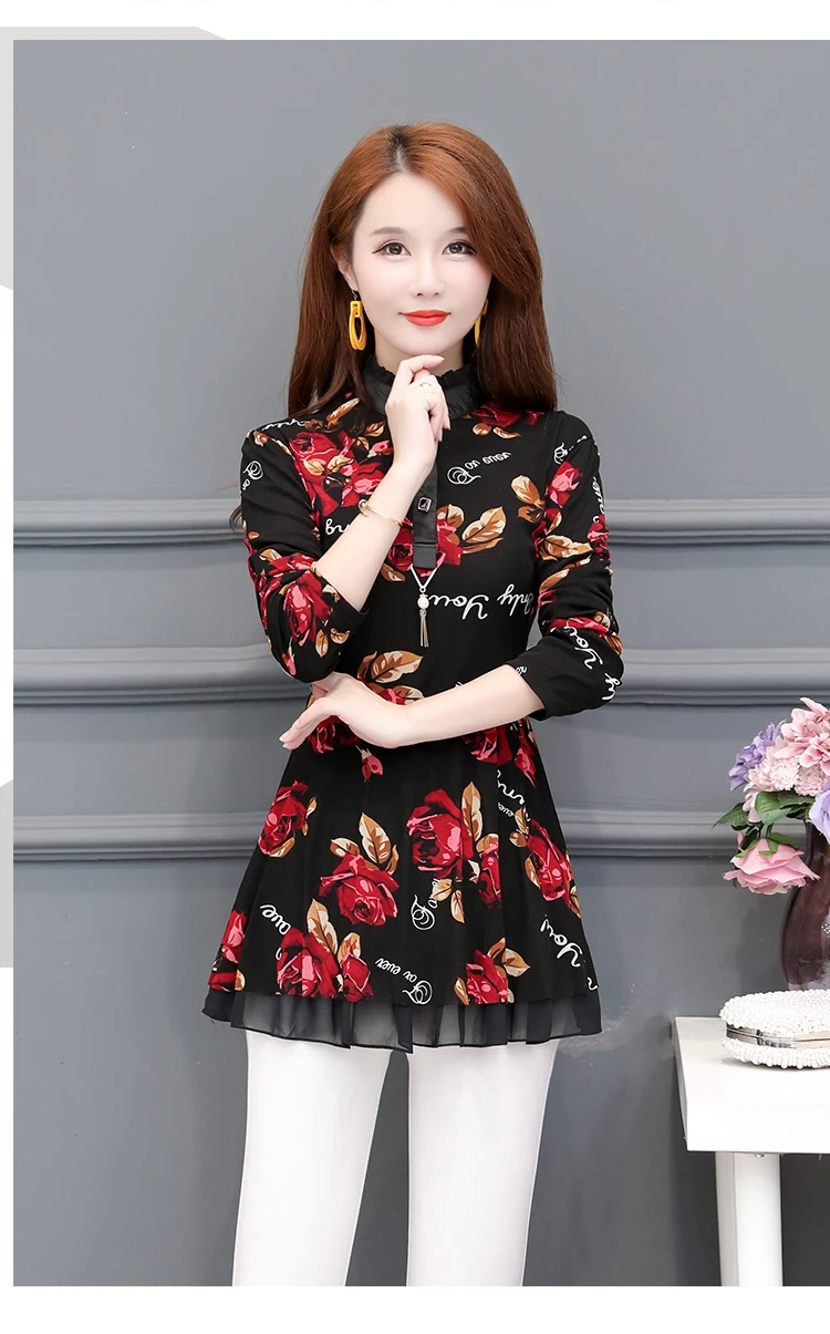Winter Warm Velvet Peplum Top Women Basic Shirts Blouses Elegant Office Lady Party Floral Leopard Vintage Tunic Top Velour S610