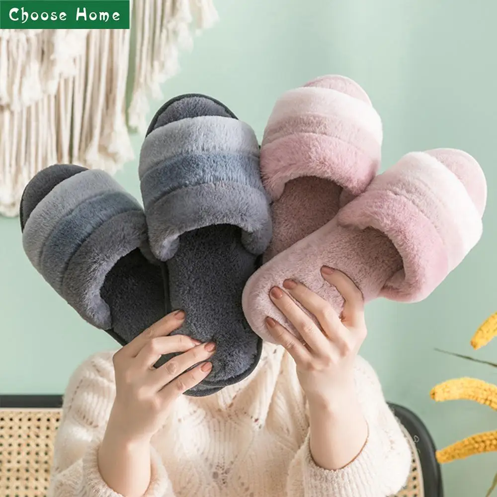 

Winter Slippers For Women Short Plush Indoor Slippers Fashion Colorful Design Memory Foam Fuzzy Slippers Men Slippers For Home