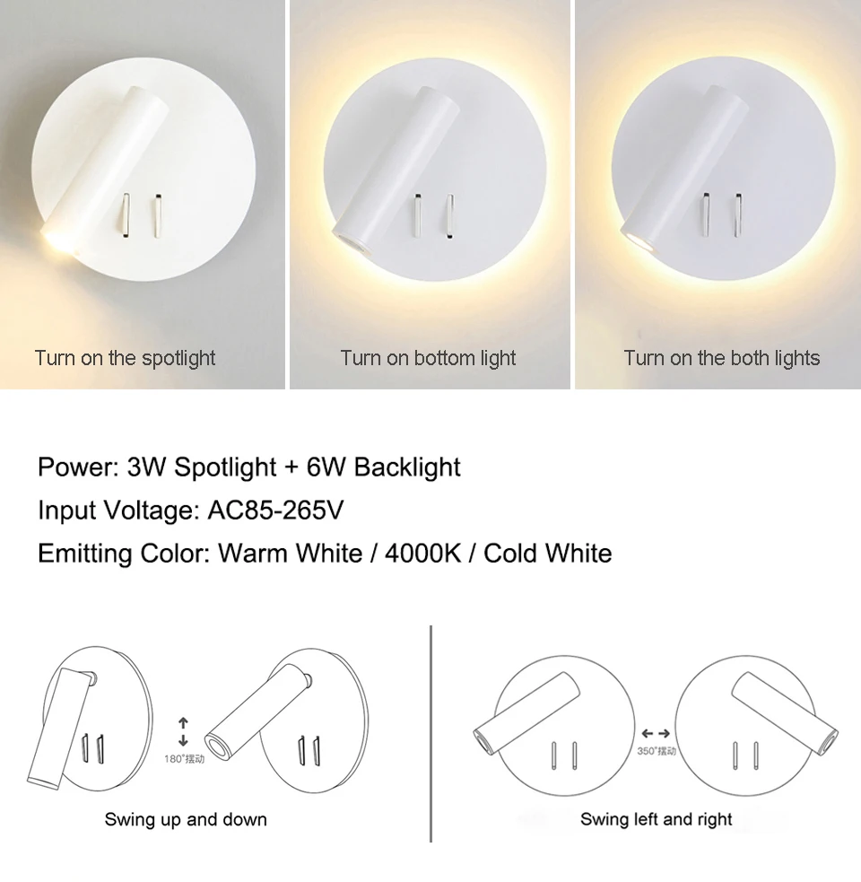 bathroom wall light fixtures LED Wall Lamps Reading 3W 6W Strip light Back light bedroom Study living room  Sconce Adjustable With Switch Bedside Wall light outdoor wall lights