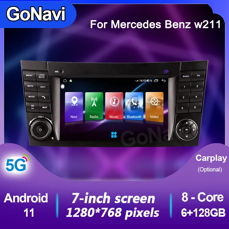 Автомагнитола GoNavi android 11 для Mercedes Benz E-Class W211 W219 E200 E220 мультимедийный плеер радио GPS