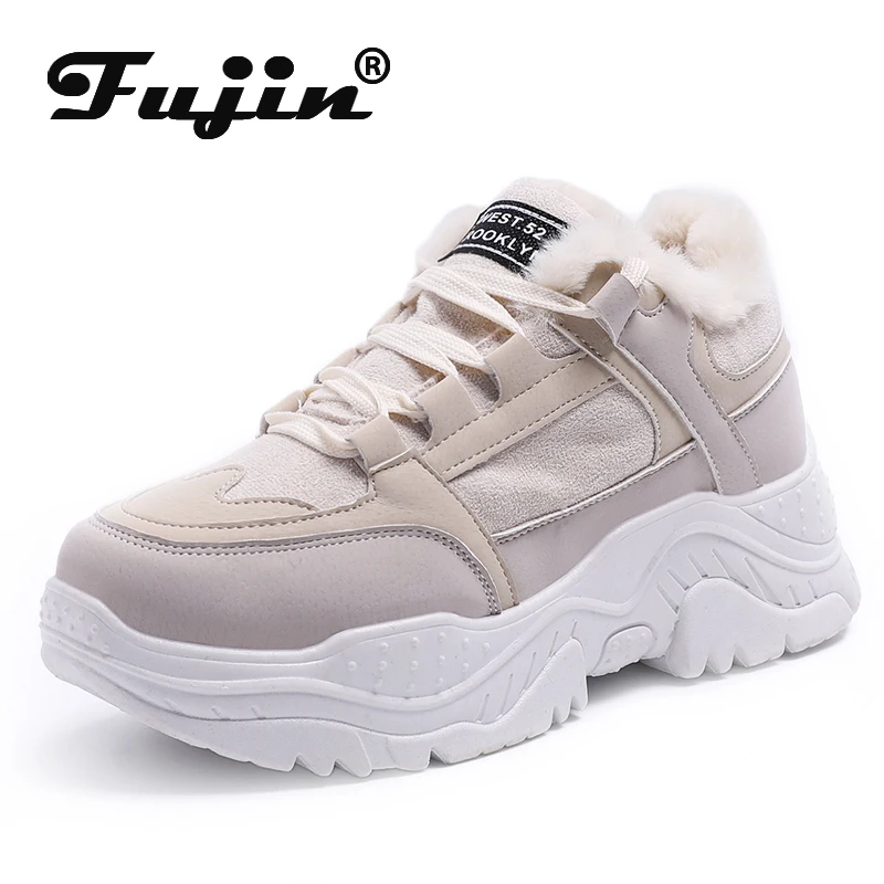 Fujin/Женская обувь на плоской платформе; коллекция года; зимние плюшевые ботинки; сезон весна-осень; дышащая повседневная обувь на плоской толстой подошве