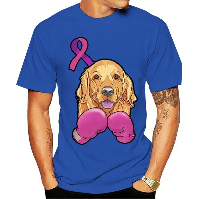 

Men's Fight Breast Cancer Golden Retriever Breast Cancer Design Short Sleeve Round Collar Family Crazy Basic Trend shirt