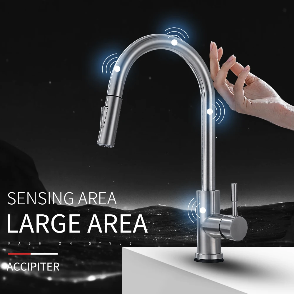  Pull Out Black Sensor Kitchen Faucets Stainless Steel Smart Induction Mixed Tap Touch Control Sink  - 4000277681140
