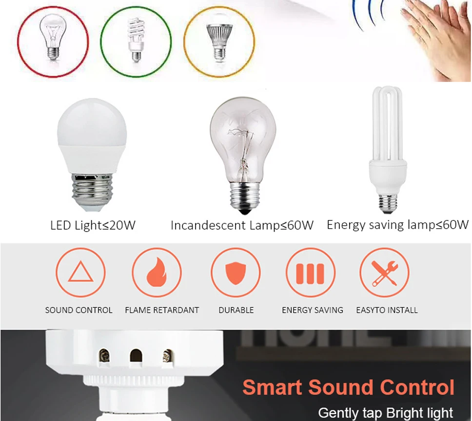 ZUCZUG Energy Saving Threaded Wallplate Switch Accessories E27 LED Smart Voice Control Delay Lnduction Switch Accessories