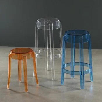 

Nordic Modern Transparent Acrylic Bar Stool Crystal High Stool Fashion Round Stool Modern Simple Plastic Bar Chair
