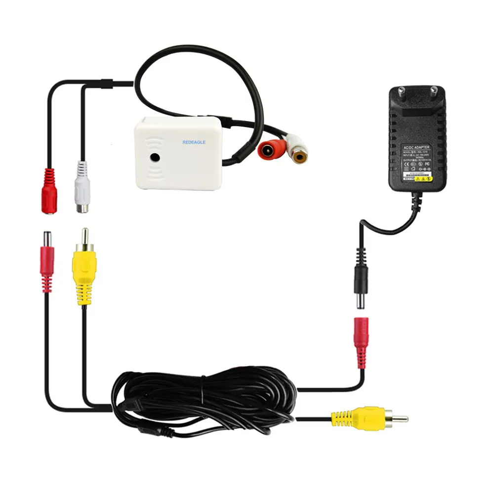 Microphone Sound Monitor REDEAGLE Adjustable Sensitivity CCTV Microphone Sound Audio Pick Up Device with 12V 1A Power Adapter + 5 Meters RCA Cable