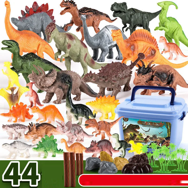 44Pcs Jurassic Dinosaurs Set Simulation Tyrannosaurus Rex Pterodactyl Stegosaurus Model Action Figure Children Toy Gift With Box