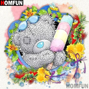 

HOMFUN Diamond Painting Cross Stitch "Bear flower" 5D DIY Diamond Embroidery Full Square/round Rhinestone Of Picture A27090
