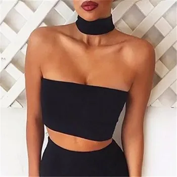

European and American Style Leaky Shoulder Neck Tube Top Summer 2020 New Hanging Neck Leaking Umbilical Girl Staniki Damskie New