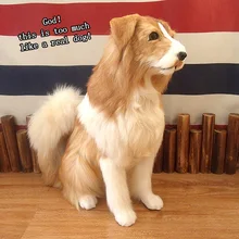 1pc 46cm simulation dog plush toy leather hair handmade creative realistic animal sitting dog doll children plush toy birth