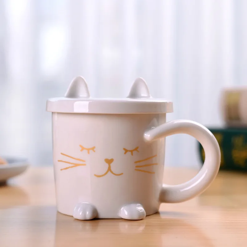 White cat B 250 мл Милая керамическая кружка с котом, креативная кофейная чашка с котом из мультфильма, Корейская чашка для завтрака с молоком и ручкой, Офисная кружка - Цвет: White cat B