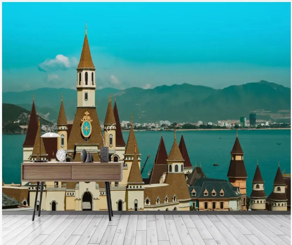 

Custom photo 3d wallpaper European castle sea view background home decor living room 3d wall murals wallpaper for walls 3 d