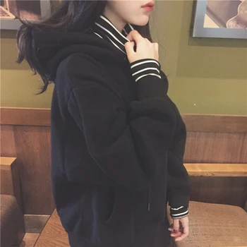 

Cotton 2020 New Autumn Women Long Sleeve Hoody Hoodies Collar Cuff Stripes Kpop Hooded Pullovers Ladies Casual Loose Sweatshirt