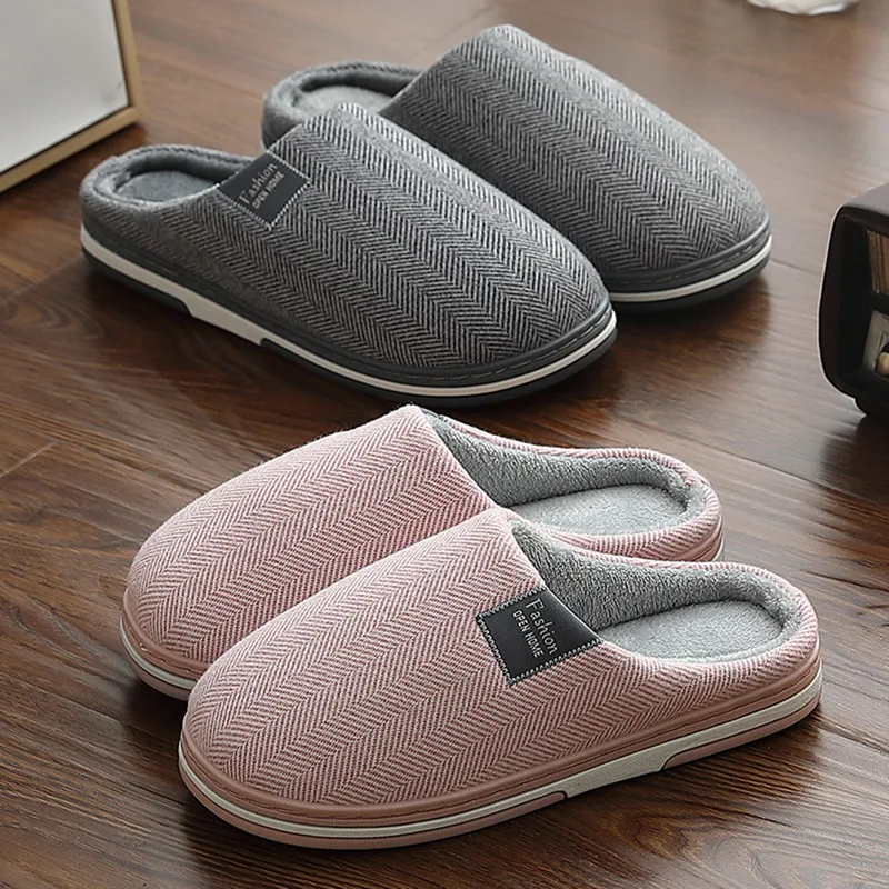 Winter Warm Mens Slippers Memory foam Women Slippers for home 2020 Non Slip Soft Male House Shoes Stripe Unisex Indoor