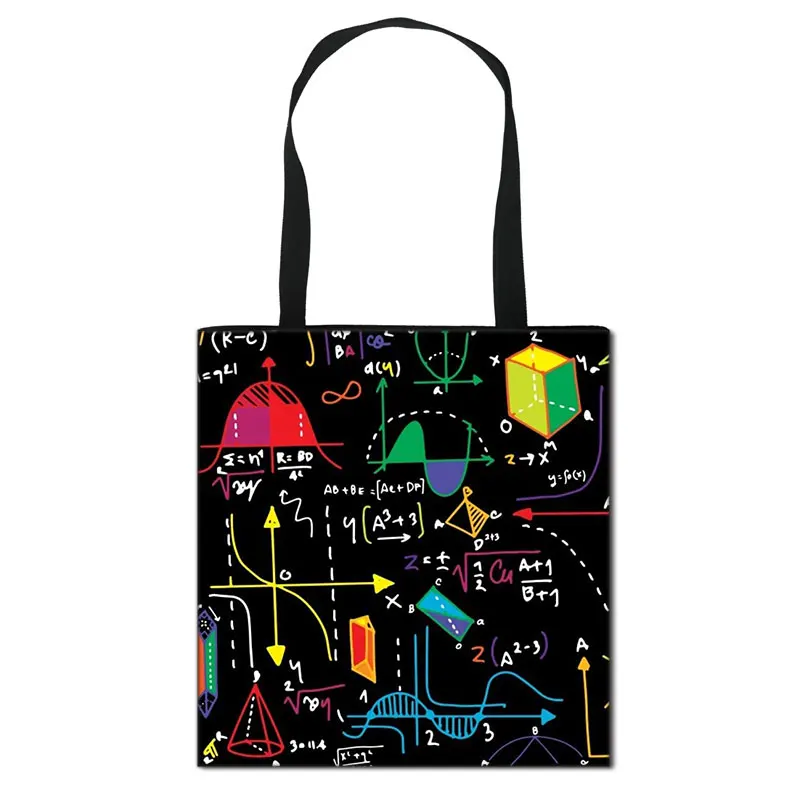 Cute Math Physics Formula Shoulder Bag Science Experiment Handbag Girls Canvas Totes Bag Women Large Capacity Shopping Bags 