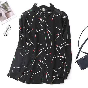 

Women's 100% Pure Silk button down Shirt Top Blouse Collared black office work size M L JN178