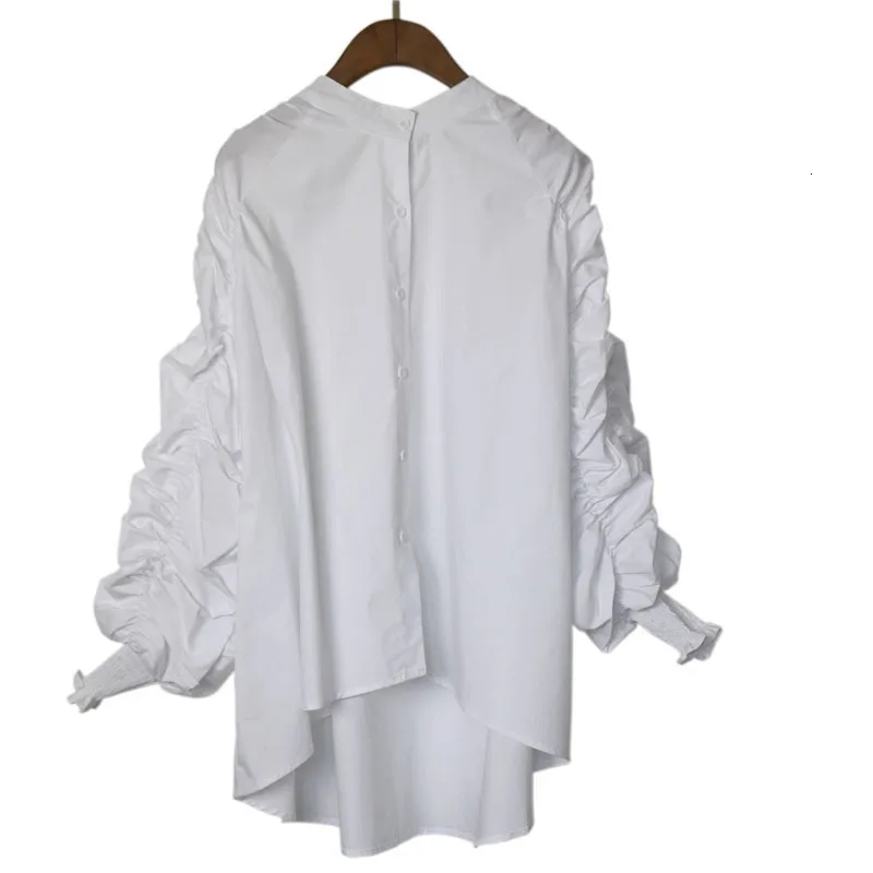 White DMY1735 Необычная плиссированная блузка; модная новинка г.; Зимняя Повседневная рубашка с пышными рукавами и длинными рукавами, с одной грудкой; DMY1735 - Цвет: White DMY1735
