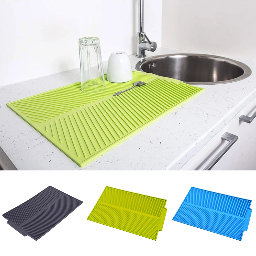 Sink Silicone Heat Resistant Tableware Table Non Slip Durable Tray Kitchen Dish Drainer Organizer Practical Rectangle Drying Mat