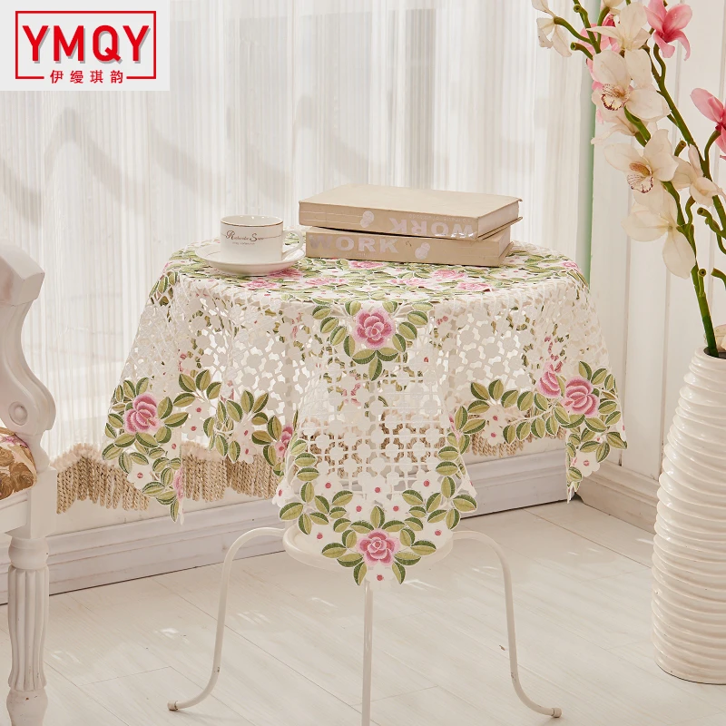 

YMQY Country style Wedding Table Cloth Crochet Round & Rectangular Table Cloth Embroidery Tablecloth H