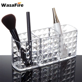 

Cosmetics Tools Storage Case Makeup Brush Holder Stationery Organizer Multifunction Clear Desktop Storage Box Diamond Pattern