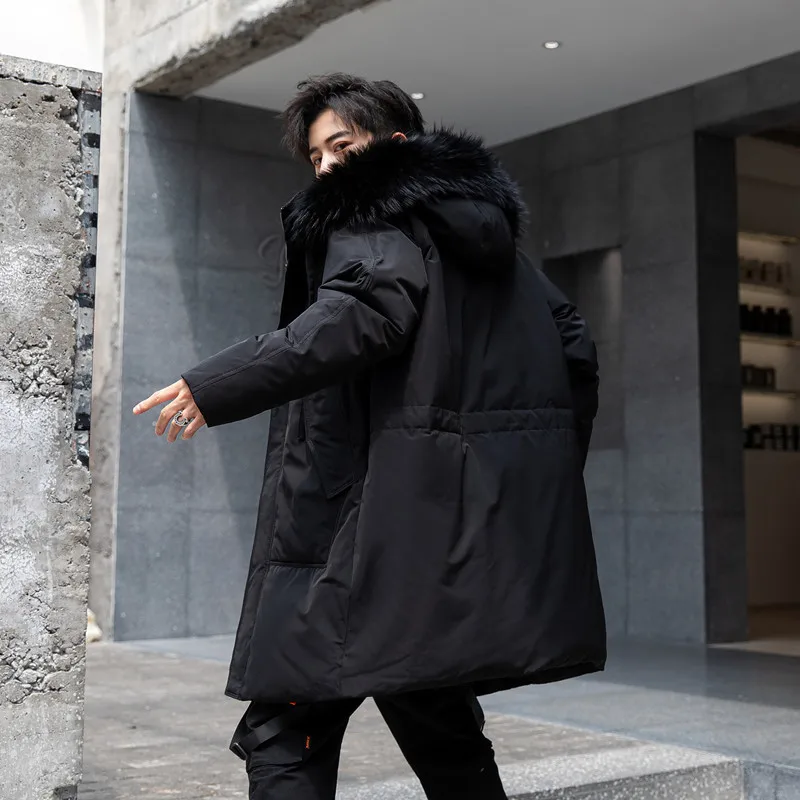 Winter Thick Warm Coat Casual Fur Collar Hooded Trench Coat High-End Mid-length down Jacket Men'S Wear